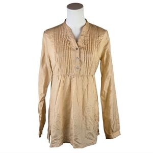 Unknown Brand Tan Pintuck Empire Waist Tunic Blouse Long Sleeve Size Small